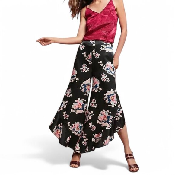 Anthropologie Elevenses Tansy Ruffle Leg Pants Black Floral US Size 6 - Picture 7 of 15